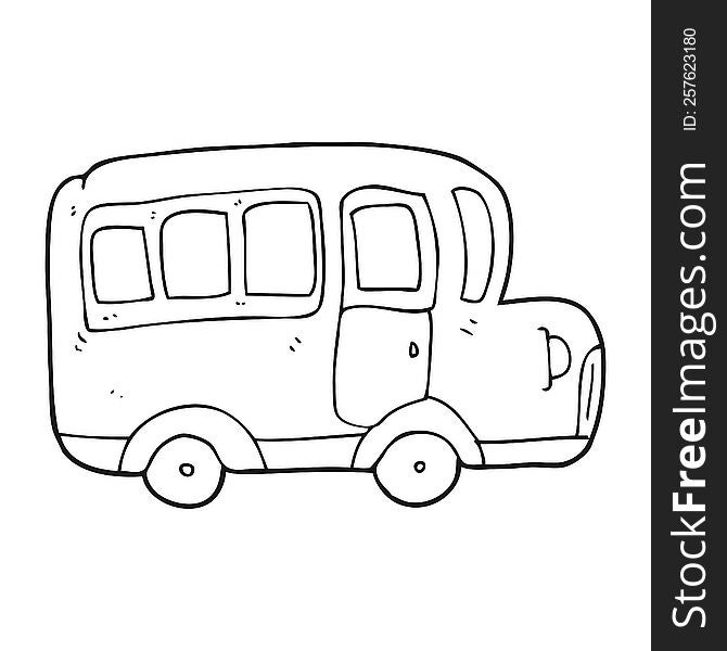 freehand drawn black and white cartoon yellow school bus