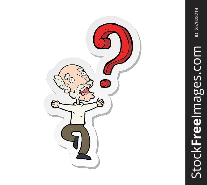 Sticker Of A Cartoon Old Man With Question