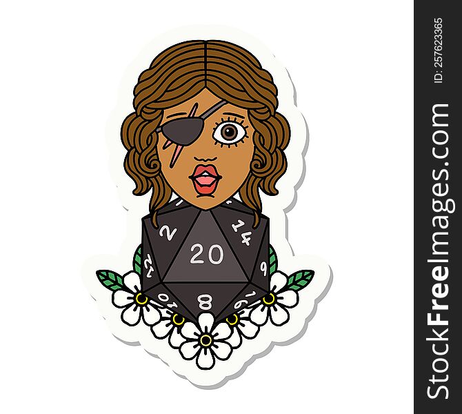Human Rogue With Natural Twenty Dice Roll Sticker