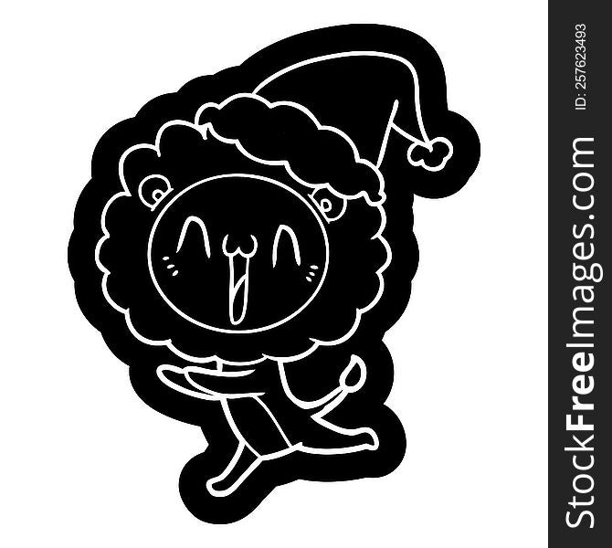 Happy Cartoon Icon Of A Lion Wearing Santa Hat