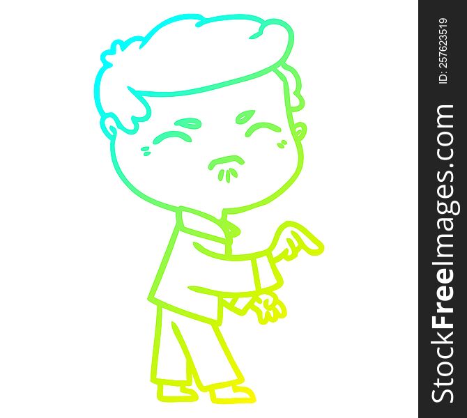 cold gradient line drawing of a cartoon annoyed man pointing finger