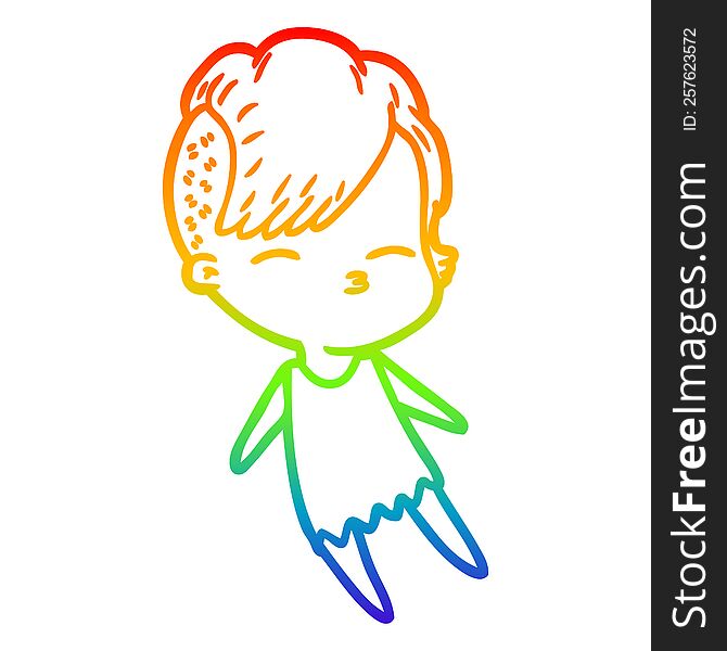 rainbow gradient line drawing of a cartoon squinting girl