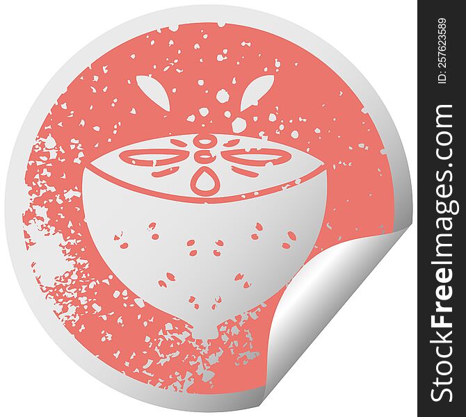 Quirky Distressed Circular Peeling Sticker Symbol Lemon