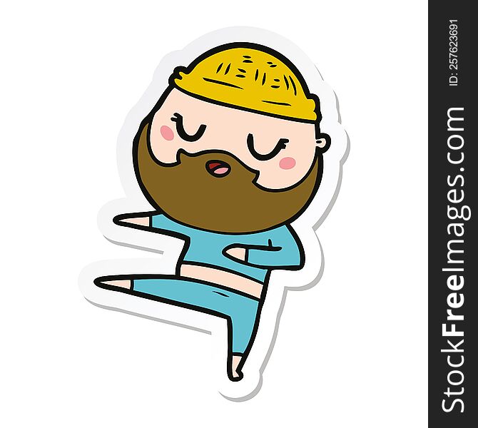Sticker Of A Cartoon Man With Beard Dancing