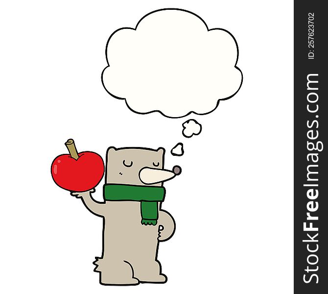 Cartoon Bear With Apple And Thought Bubble
