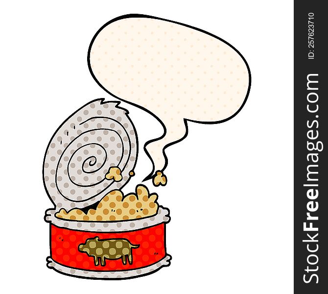 Cartoon Canned Food And Speech Bubble In Comic Book Style