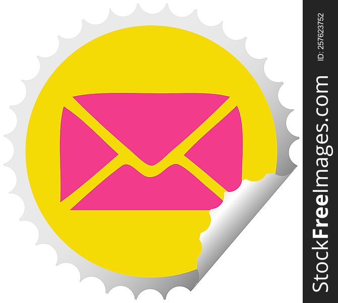 circular peeling sticker cartoon of a paper envelope