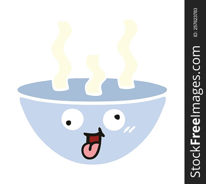 flat color retro cartoon of a bowl of hot soup