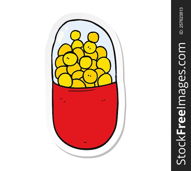 sticker of a cartoon pill