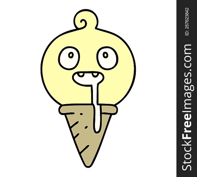cartoon of a weird drooling icecream cone. cartoon of a weird drooling icecream cone