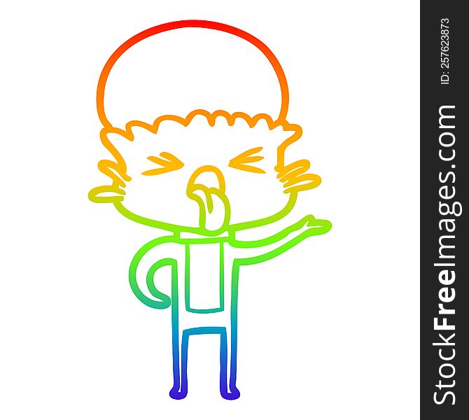 Rainbow Gradient Line Drawing Disgusted Cartoon Alien