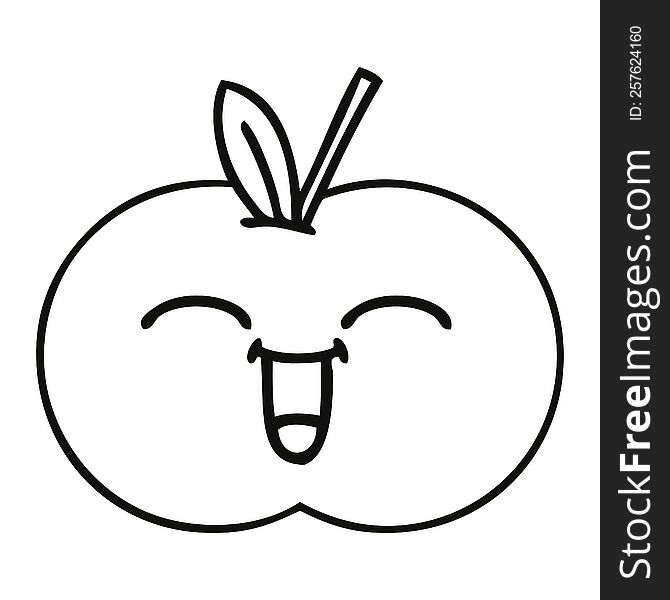 line drawing cartoon of a red apple