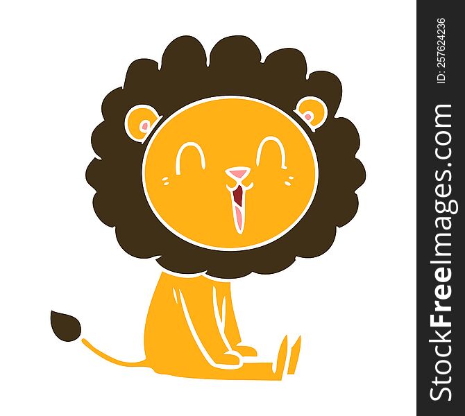 Laughing Lion Flat Color Style Cartoon Sitting