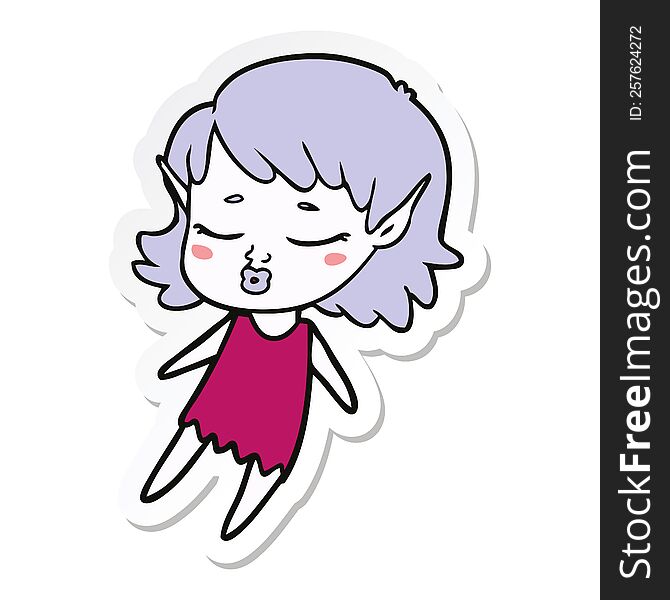 Sticker Of A Pretty Cartoon Elf Girl Flying