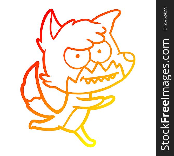 warm gradient line drawing of a cartoon grinning fox