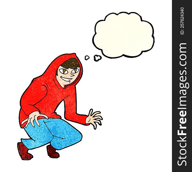 Cartoon Mischievous Boy In Hooded Top With Thought Bubble