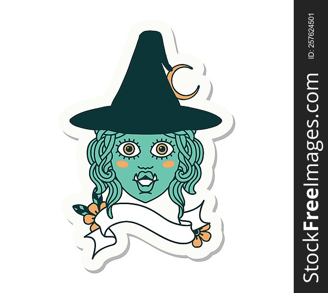 sticker of a half orc witch character face. sticker of a half orc witch character face