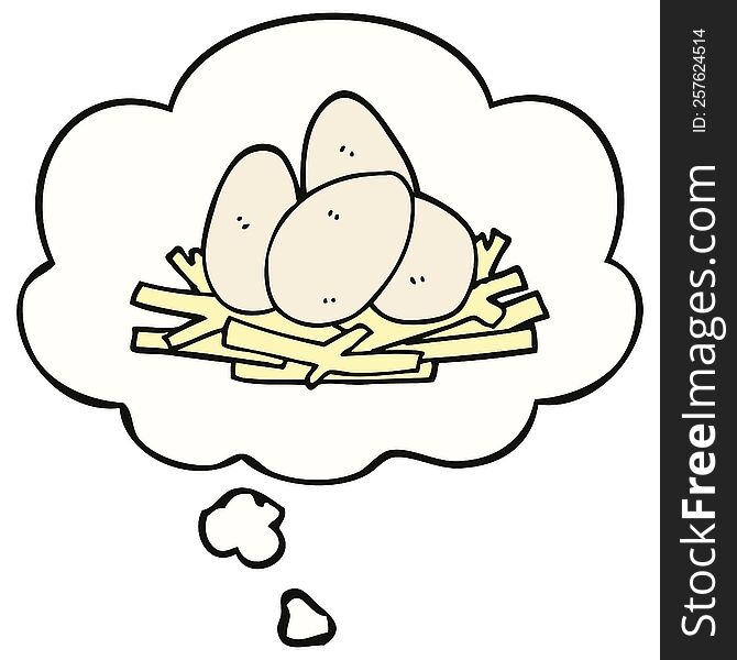 cartoon eggs in nest with thought bubble. cartoon eggs in nest with thought bubble