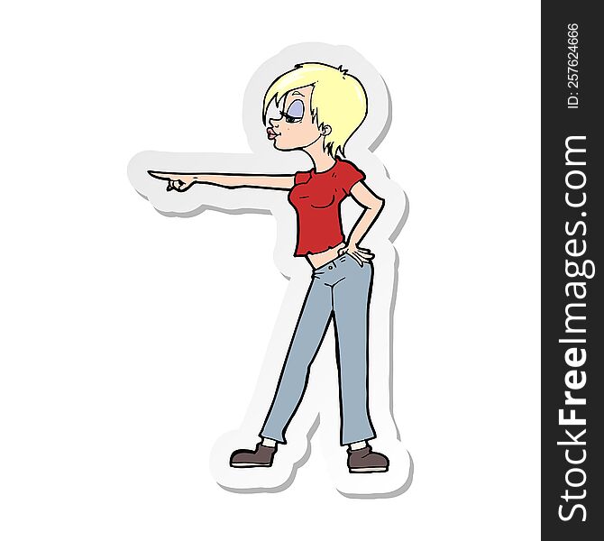 Sticker Of A Cartoon Hip Woman Pointing