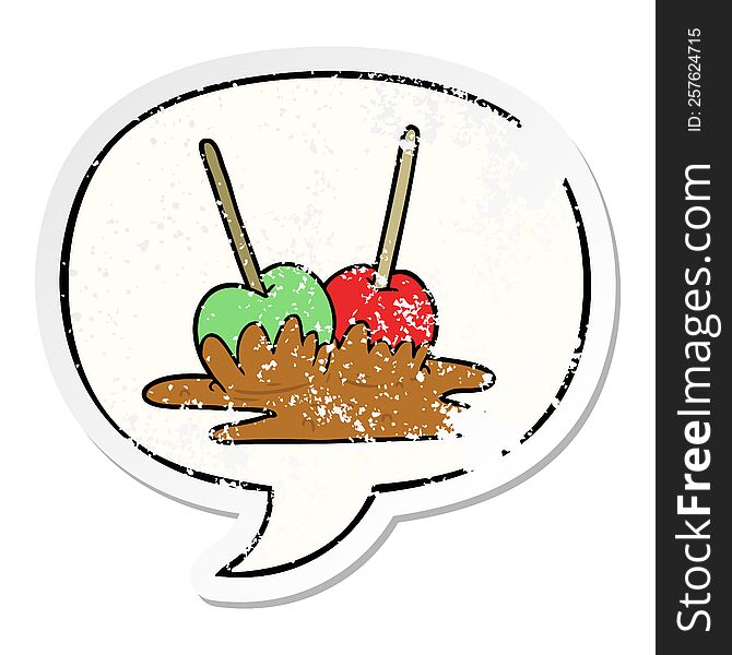 Cartoon Toffee Apples And Speech Bubble Distressed Sticker