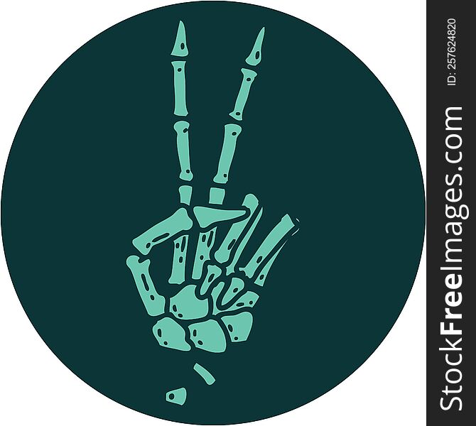 Tattoo Style Icon Of A Skeleton Hand Giving A Peace Sign