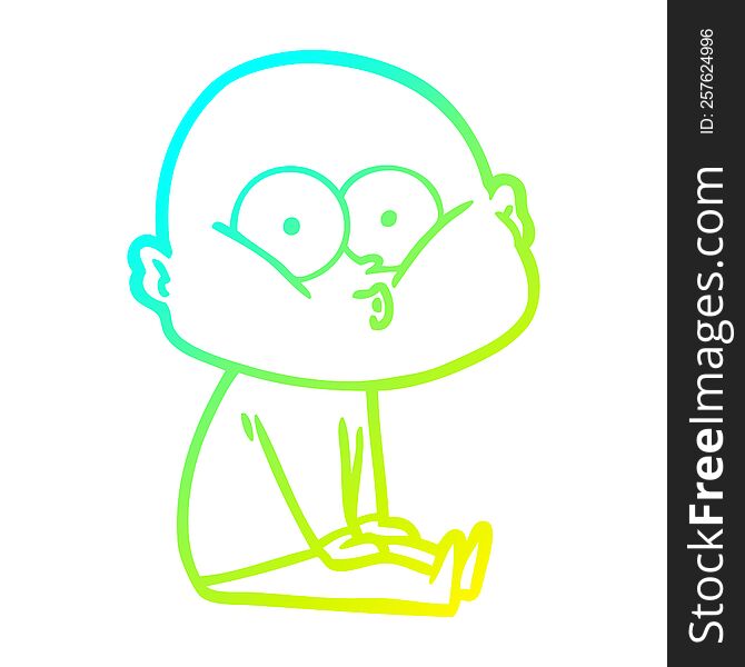 Cold Gradient Line Drawing Cartoon Bald Man Staring