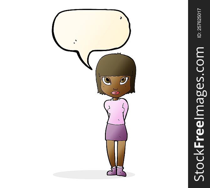 cartoon woman standing with speech bubble