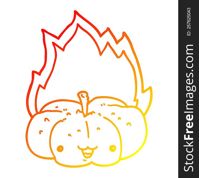 Warm Gradient Line Drawing Cartoon Flaming Pumpkin