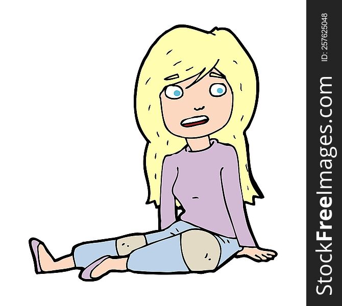 cartoon girl sitting on floor