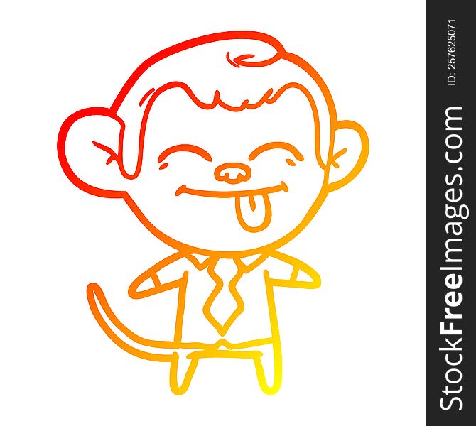 warm gradient line drawing funny cartoon monkey wearing shirt and tie