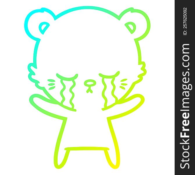 cold gradient line drawing crying cartoon polarbear
