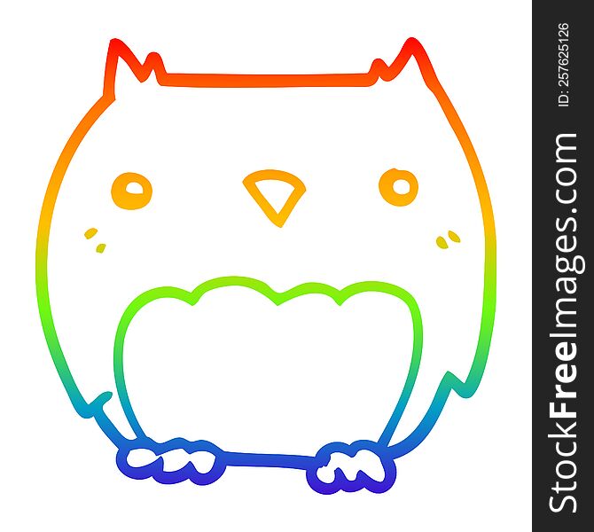 Rainbow Gradient Line Drawing Cute Cartoon Owl