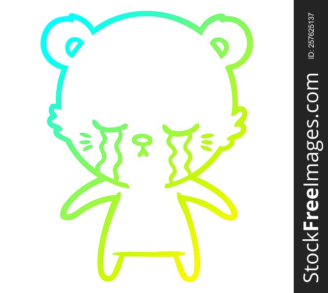 cold gradient line drawing of a crying cartoon polarbear