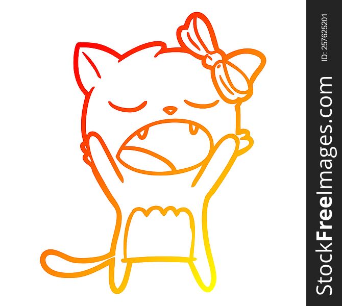 Warm Gradient Line Drawing Cartoon Cat Meowing