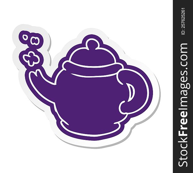 Cartoon Sticker Of A Blue Tea Pot