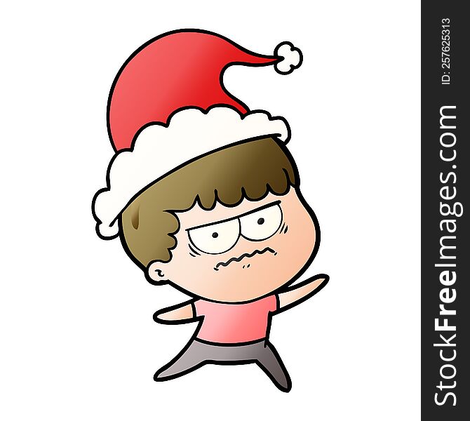 Gradient Cartoon Of A Annoyed Man Wearing Santa Hat