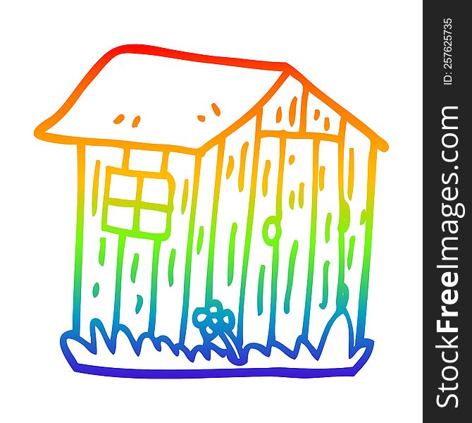 rainbow gradient line drawing of a cartoon wood shed