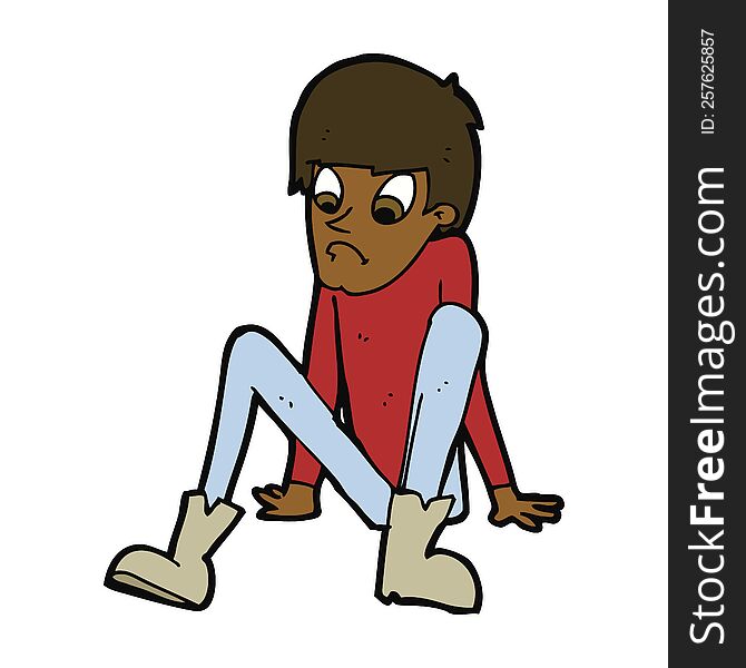 Cartoon Boy Sitting On Floor