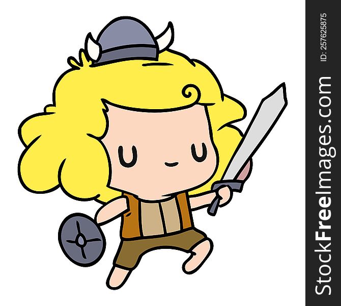 cartoon illustration kawaii cute viking child. cartoon illustration kawaii cute viking child
