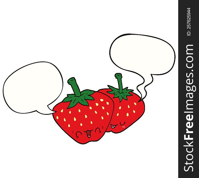 Cartoon Strawberries And Speech Bubble