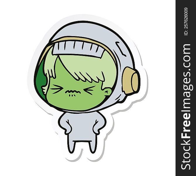 Sticker Of A Angry Cartoon Space Girl With Hands On Hips