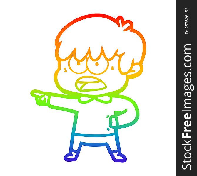 Rainbow Gradient Line Drawing Worried Cartoon Boy