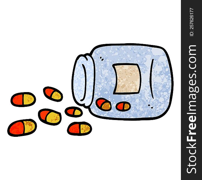 grunge textured illustration cartoon jar of pills