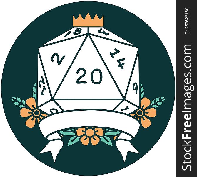 Natural 20 Critical Hit D20 Dice Roll Icon