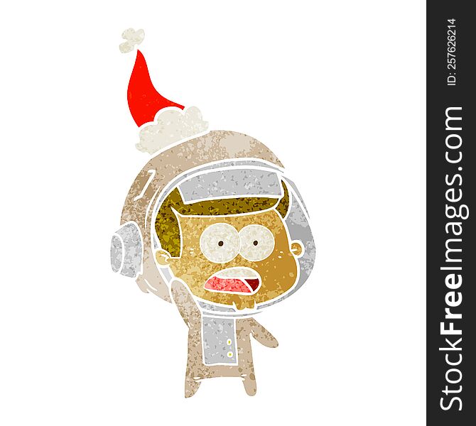 Retro Cartoon Of A Surprised Astronaut Wearing Santa Hat