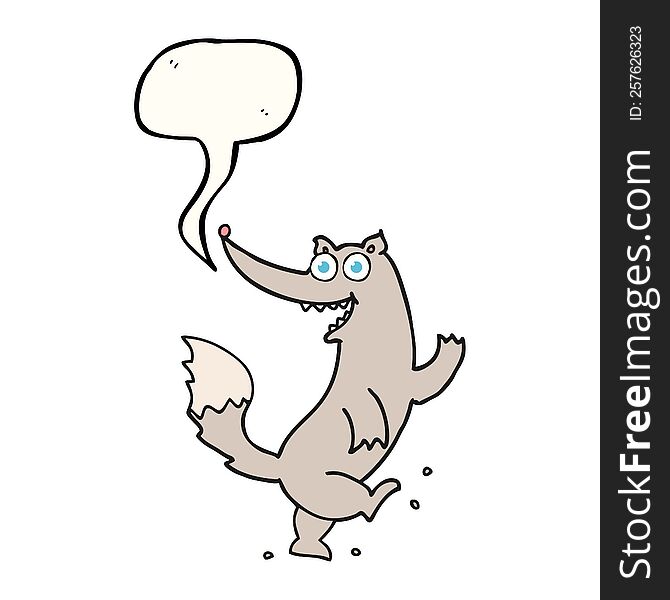 freehand drawn speech bubble cartoon happy wolf dancing