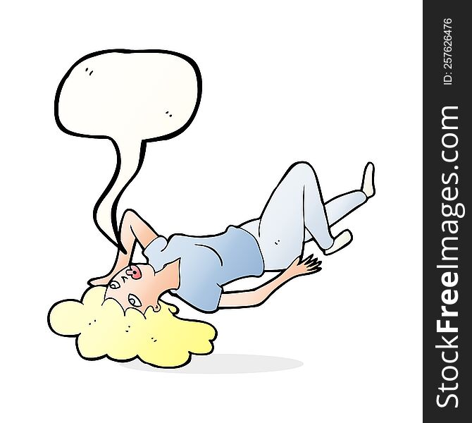 Cartoon Woman Lying On Floor With Speech Bubble