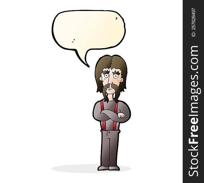 cartoon long mustache man with folded arms with speech bubble