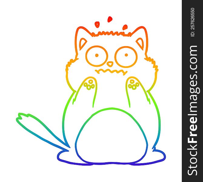 Rainbow Gradient Line Drawing Cartoon Worried Cat
