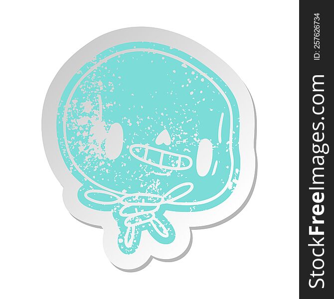 Distressed Old Sticker Kawaii Cute Dead Skeleton